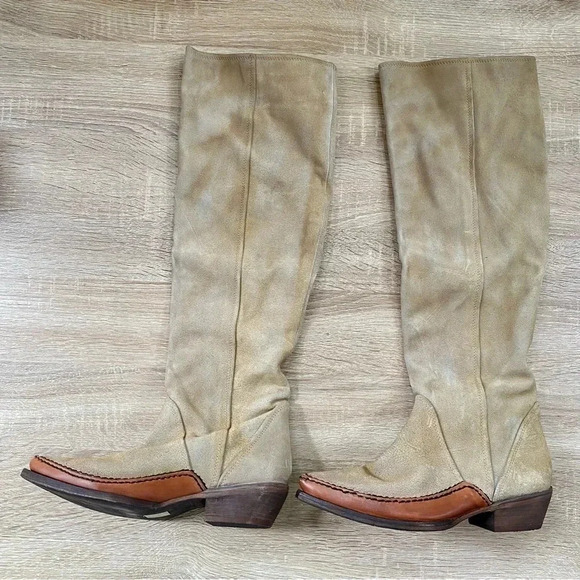 New Free People Sterling Western Knee High Suede Boots Tan Brown Womens 6.5 - Picture 3 of 15